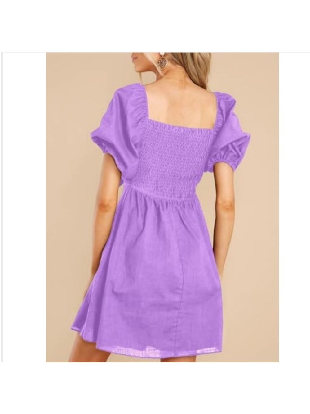 Dokotoo Lilac Puff Sleeve Tie Front Mini Dress Medium - Picture 2 of 8